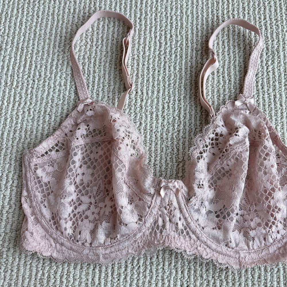 Adore Me Women Bra 32DDD Beige Unlined Sheer Underwire Lace Adjustable - Picture 2 of 9